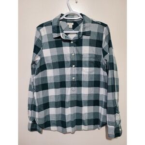 J.Crew Popover Shirt Mens Large Green White Buffalo Check Plaid pattern